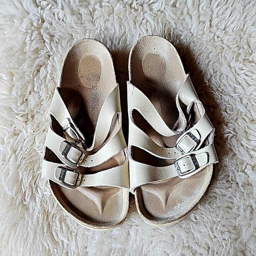 Off white three strap Birkenstock sandals size 37